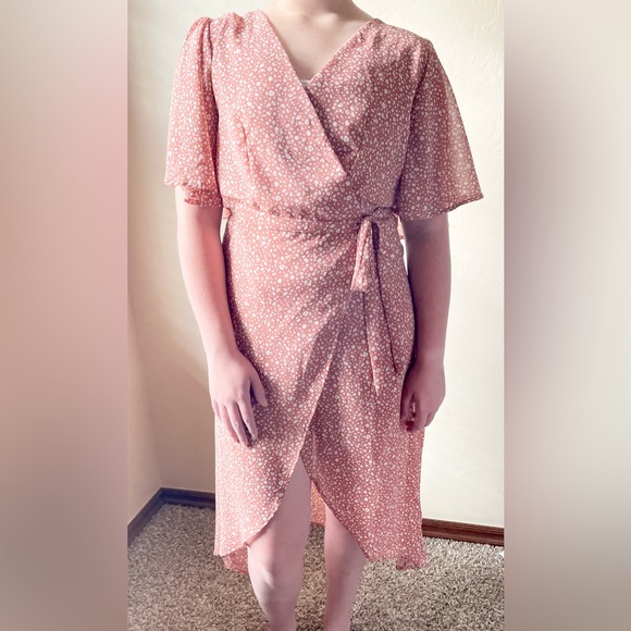 🆕 She + Sky Leopard Print Mauve Midi Tie Wrap Dress | L - Picture 2 of 9